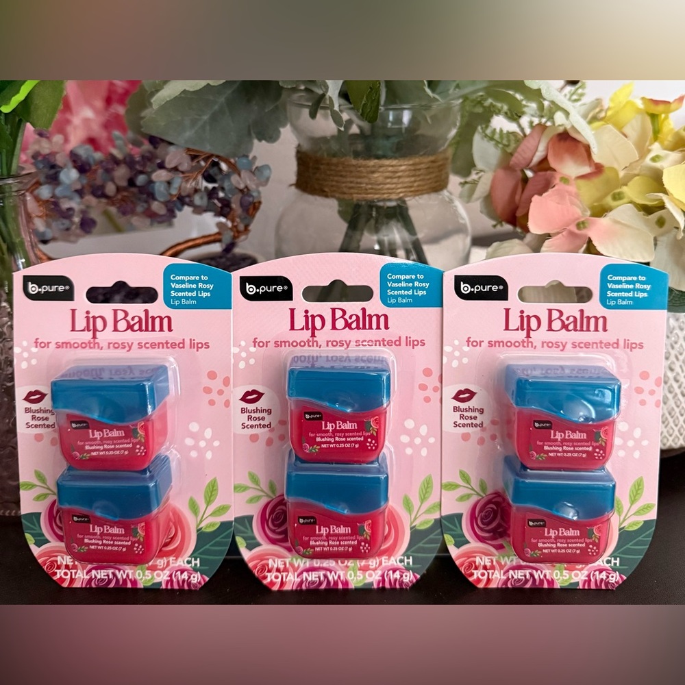 🆕 🌹 b•pure “BLUSHING ROSE” SCENTED LIP BALM TRIO. BRAND NEW FACTORY SEALED.